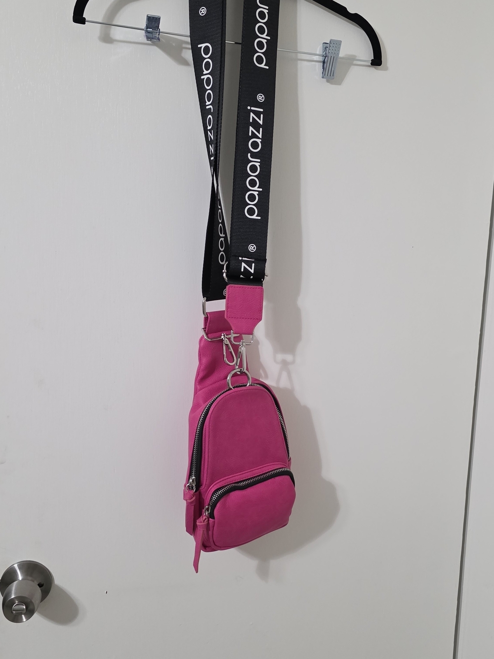 paparazzi Bright Pink Crossbody Sling with Logo Strap
